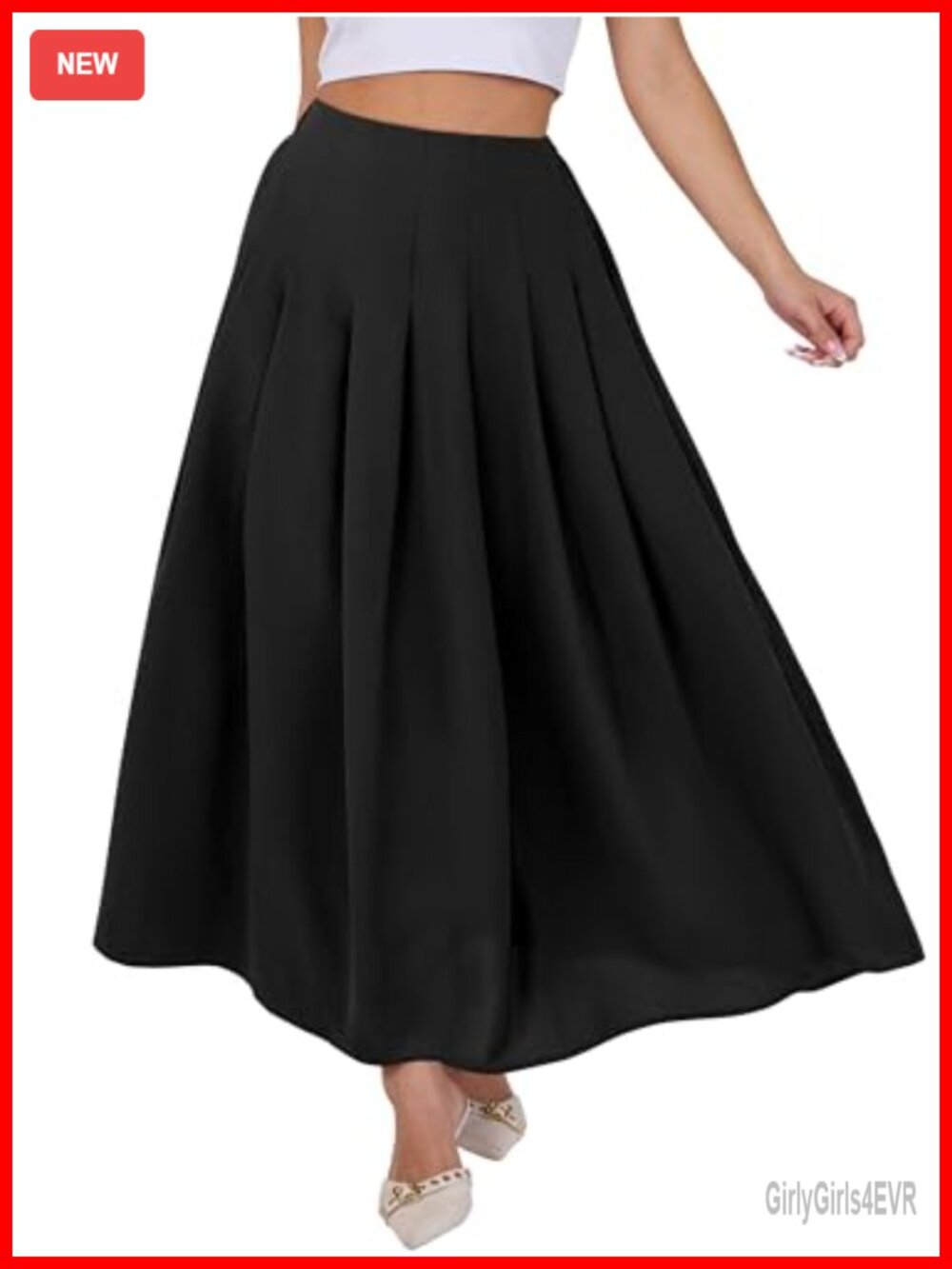 Womens Pleated Maxi Skirt High Waisted Ankle Length Pockets 100% Polyester